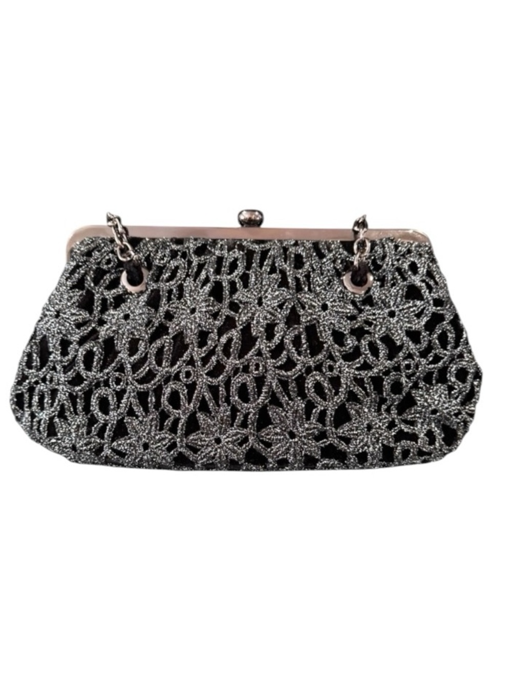 ADRIANNA PAPELL Black Velvet Lace Evening Bag